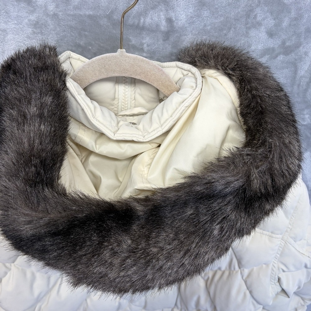 Lauren Ralph Lauren Size S Womens Down Puffer Coat Jacket White Fur Trim Hood - Picture 10 of 16